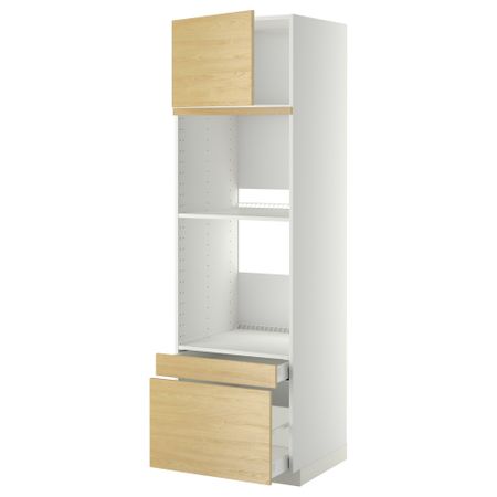 Высокий шкаф для духовки комбинированный, духовка + дверца, 2 ящика МЕТОД / МАКСИМЕРА, белый, Тингсрид береза