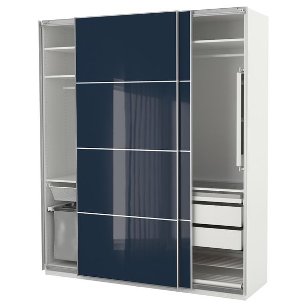 Гардероб ПАКС, белый Хокксунд, глянцевый черно-синий (200x66x236 см) - фото 1