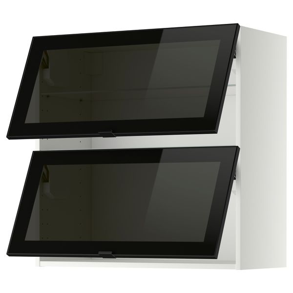 Навесной горизонтальный шкаф, 2 зеркальная дверцами МЕТОД, белый, Ютис дымчатое стекло - схема-чертеж с размерами