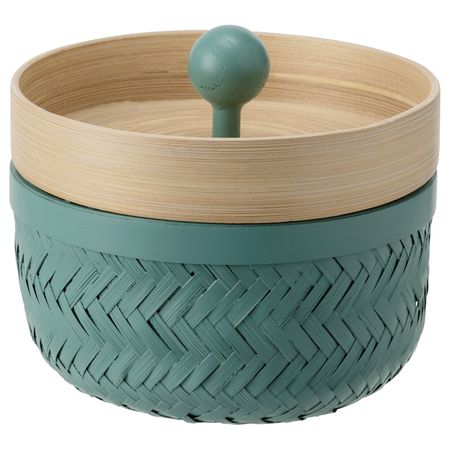 Коробка с крышкой, 2 шт., бамбук/бирюзовый IKEA INSVEP ИНСВЕП 604.767.97
