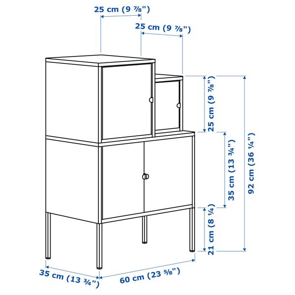 Комбинация для хранения ЛИКСГУЛЬТ, оранжевый/желтый, серый (60x92 см) - схема-чертеж с размерами