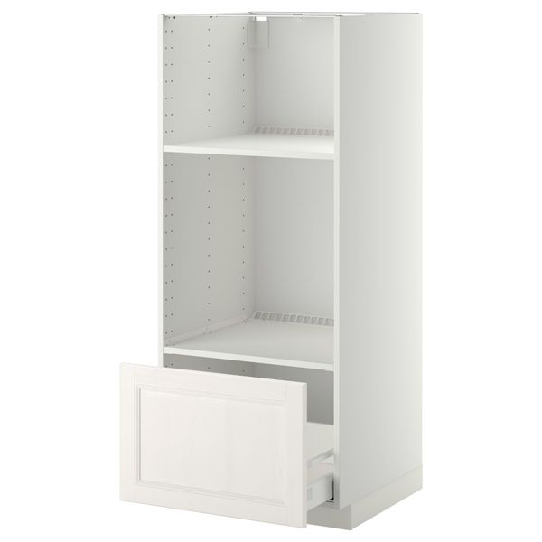 Высокий шкаф с ящиком для духовки/СВЧ МЕТОД / МАКСИМЕРА, белый, Лаксарби белый (60x60x140 см) - схема-чертеж с размерами