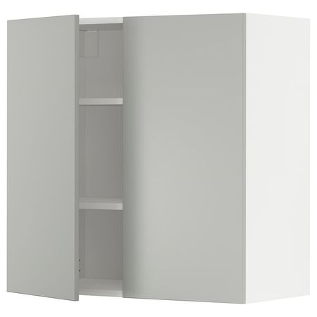 METOD Навесной шкаф с полками/2дверцы - белый/Havstorp светло-серый 80x80 см