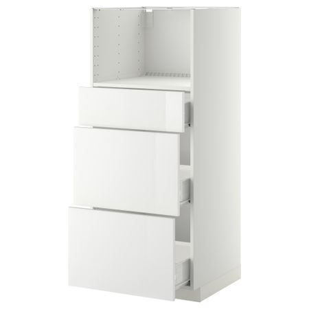 Высокий шкаф для СВЧ с 3 ящиками МЕТОД / ФОРВАРА, белый, Рингульт белый (60x60x140 см)