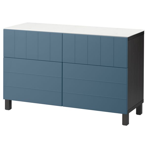 Комбинация для хранения с дверцами, ящиками БЕСТО, черно-коричневый, Халлставик темно-синий (120x42x74 см) - фото 1