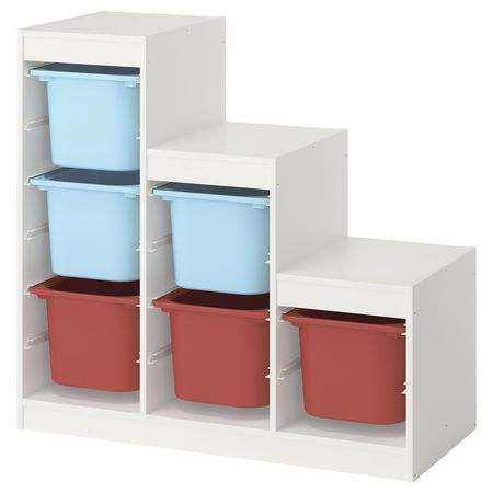 TROFAST Комбинация д/хранения+контейнеры - белый голубой/красный 99x44x94 см
