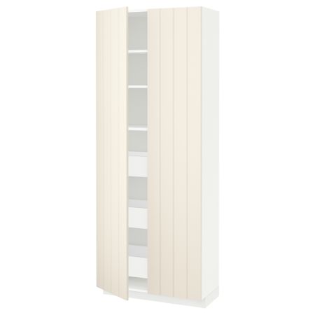 Высокий шкаф с ящиками, 2 дверцы МЕТОД / МАКСИМЕРА, белый, Хитарп белый с оттенком (80x37x200 см)