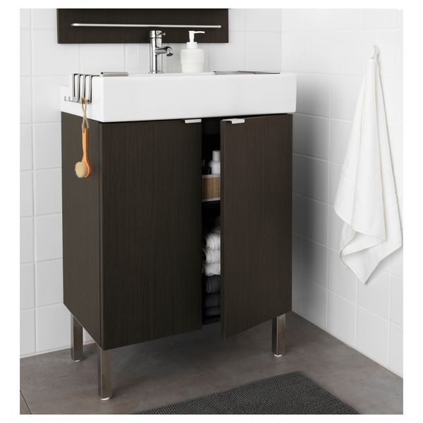 Шкаф под раковину с 2 дверцами ЛИЛЛОНГЕН, черно-коричневый - схема-чертеж с размерами