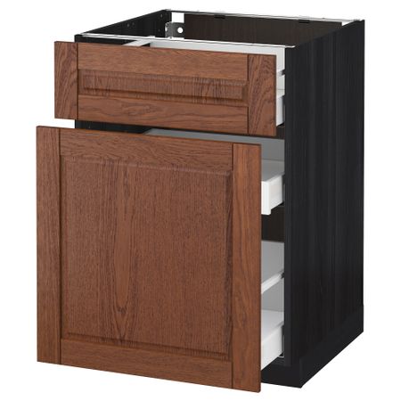 Напольный шкаф, выдвижной секцией, ящик МЕТОД / МАКСИМЕРА, черный, Филипстад коричневый