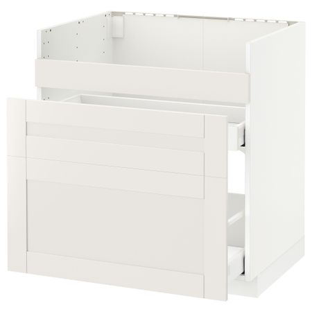Напольный шкаф под мойку ДУМШЁ, 3 фасада, 2 ящика МЕТОД / МАКСИМЕРА, белый, Сэведаль белый