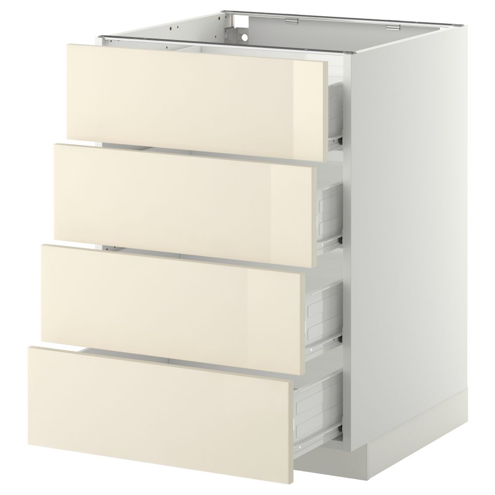 Напольный шкаф 4 фронтальных панели, 4 ящика МЕТОД / ФОРВАРА, белый, Рингульт кремовый - схема-чертеж с размерами