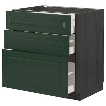 Напольный шкаф с 3 ящиками, черный/Будбин темно-зеленый 80x60 см IKEA МЕТОД / МАКСИМЕРА 493.145.13