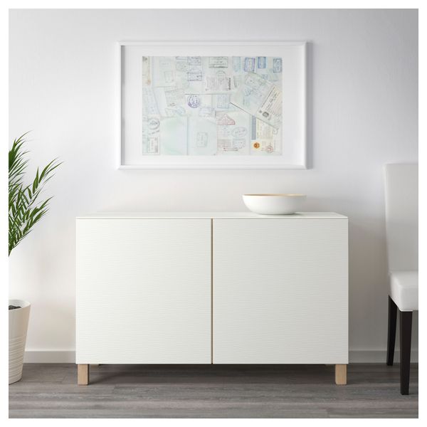 Комбинация для хранения с дверцами БЕСТО, под беленый дуб, Лаксвикен белый (120x40x74 см) - схема-чертеж с размерами