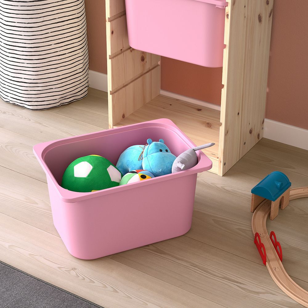 Комбинация для/хранения+контейнеры, светлая беленая сосна белый/розовый 44x30x91 см IKEA TROFAST ТРУФАСТ 293.380.63 - фото 1