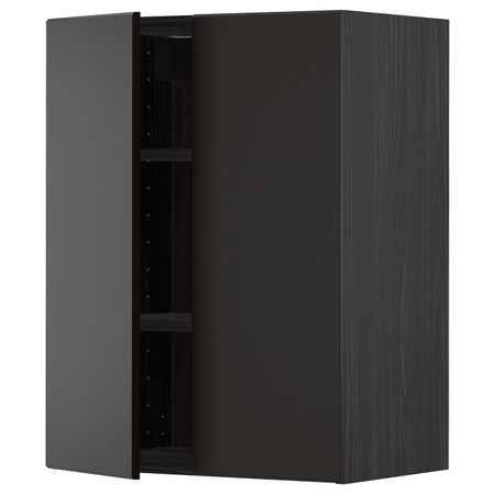 Навесной шкаф с полками/2дверцы, черный/Кунгсбакка антрацит 60x80 см IKEA МЕТОД 193.023.09