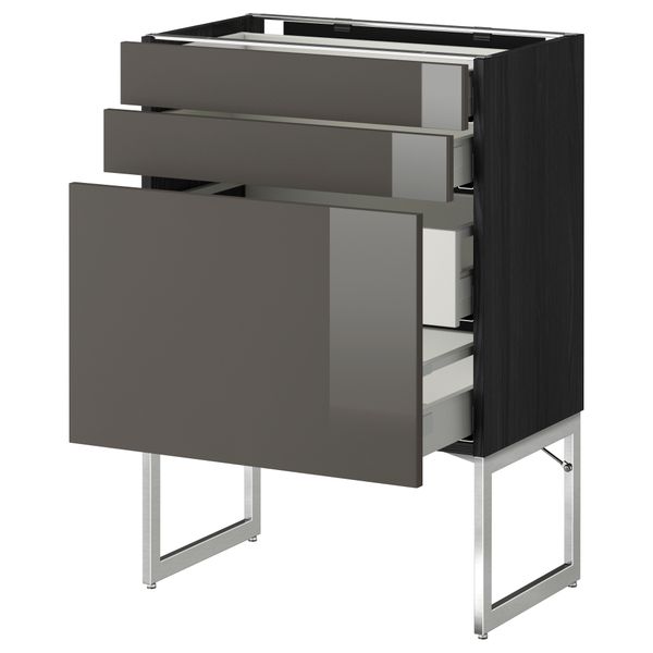 Напольный шкаф 3 фронтальных панели, 2 нижних, 2 средних ящика МЕТОД / МАКСИМЕРА, черный, Рингульт серый - схема-чертеж с размерами