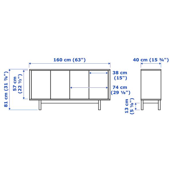 Сервант, шпон грецкого ореха 160x81 см IKEA STOCKHOLM СТОКГОЛЬМ 303.854.59 - схема-чертеж с размерами