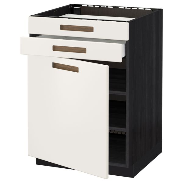 Напольный шкаф для варочной панели, доводчик, 2 фасада, 1 ящик МЕТОД / МАКСИМЕРА, черный, Мэрста белый (60x60 см) - схема-чертеж с размерами