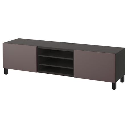Тумба для ТВ с ящиками БЕСТО, черно-коричневый, Вальвикен темно-коричневый (180x40x48 см)