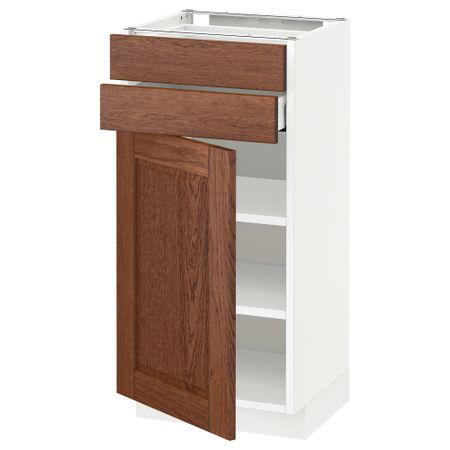 Напольный шкаф с дверцей, 2 ящиками МЕТОД / МАКСИМЕРА, белый, Филипстад коричневый