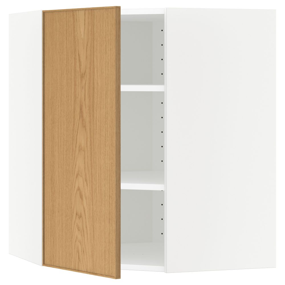 Угловой навесной шкаф с полками МЕТОД, белый, Экестад дуб - схема-чертеж с размерами