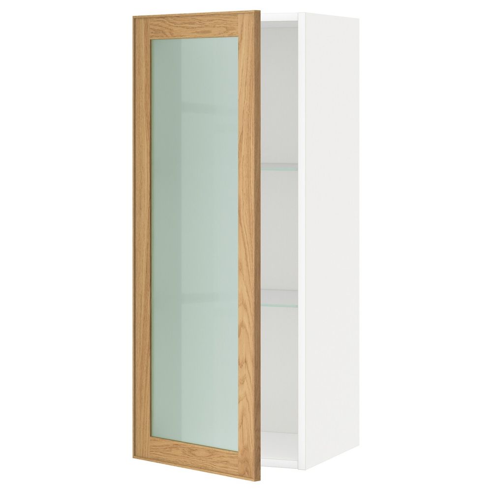 Навесной шкаф с полками, стекляными дв, белый/Экестад дуб 40x100 см IKEA METOD МЕТОД 892.394.80 - схема-чертеж с размерами