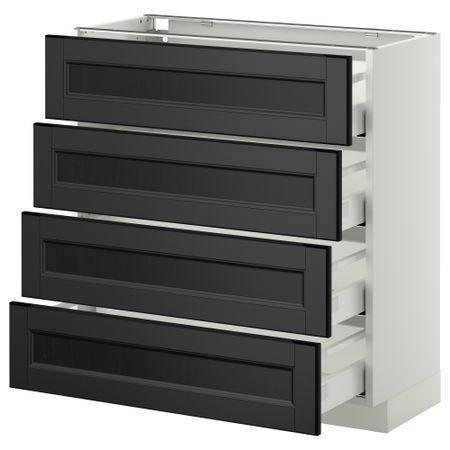 Напольный шкаф 4 фронтальных панели, 4 ящика МЕТОД / МАКСИМЕРА, белый, Лаксарби черно-коричневый