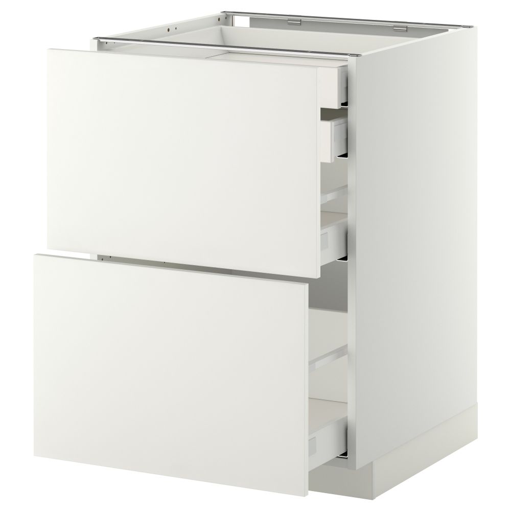 Напольный шкаф 2 фронтальные панели, 2 нижних, 1 средний, 1 высокий ящик МЕТОД / МАКСИМЕРА, белый, Хэггеби белый - фото 1