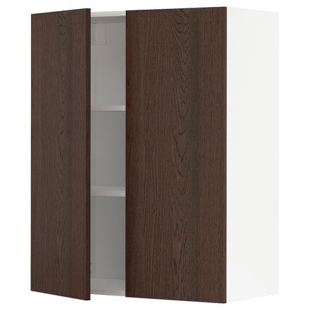 Навесной шкаф с полками/2дверцы, белый/Синарп коричневый 80x100 см IKEA METOD МЕТОД 094.046.62