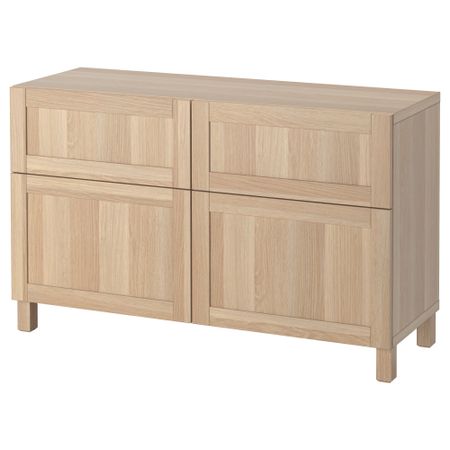 Комбинация для хранения с дверцами, ящиками БЕСТО, Ханвикен под беленый дуб (120x40x74 см)