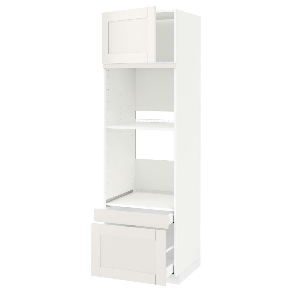 Высокий шкаф для духовки комбинированный, духовка + дверца, 2 ящика МЕТОД / МАКСИМЕРА, белый, Сэведаль белый - схема-чертеж с размерами