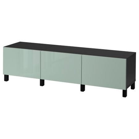 Комбинация для хранения с ящиками БЕСТО, черно-коричневый, Сельсвикен глянцевый/серо-зеленый светлый (180x40x48 см)