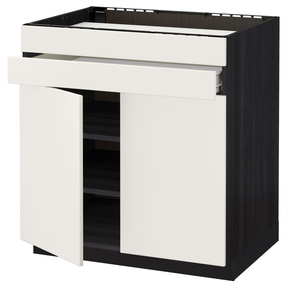 Напольный шкаф для варочной панели, 2 ящика, 2 фасада, 1 ящик МЕТОД / ФОРВАРА, черный, Веддинге белый (80x60 см) - схема-чертеж с размерами