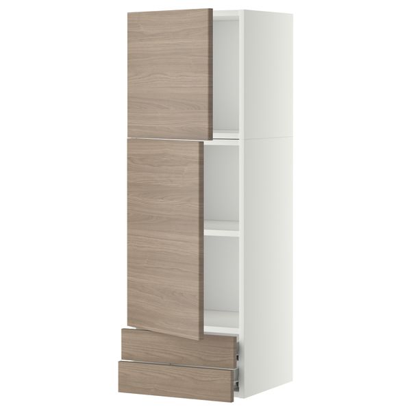 Навесной шкаф, 2 дверцы, 2 ящика МЕТОД / ФОРВАРА, белый, Брокхульт светло-серый - фото 1