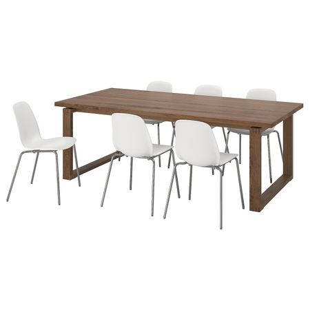 Стол и 6 стульев, коричневый/белый 220x100 см IKEA MÖRBYLÅNGA МОРБИЛОНГА / LEIFARNE ЛЕЙФ-АРНЕ 092.414.39