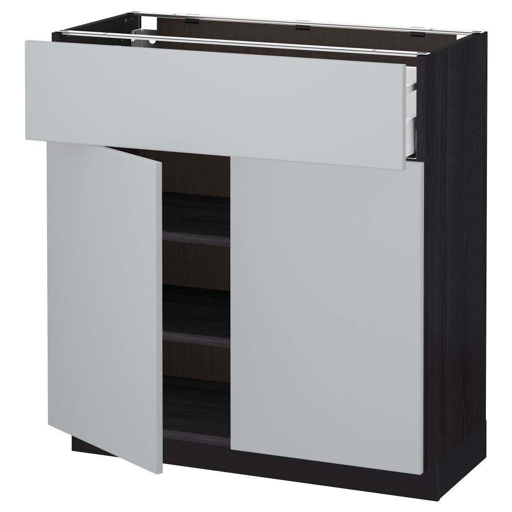 Напольный шкаф + ящик, 2 дверцы МЕТОД / МАКСИМЕРА, черный, Веддинге серый - схема-чертеж с размерами