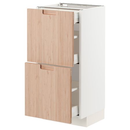 Напольный шкаф/2фасада/3ящика, белый/фрёйеред светлый бамбук 40x37 см IKEA METOD МЕТОД / MAXIMERA МАКСИМЕРА 893.304.17