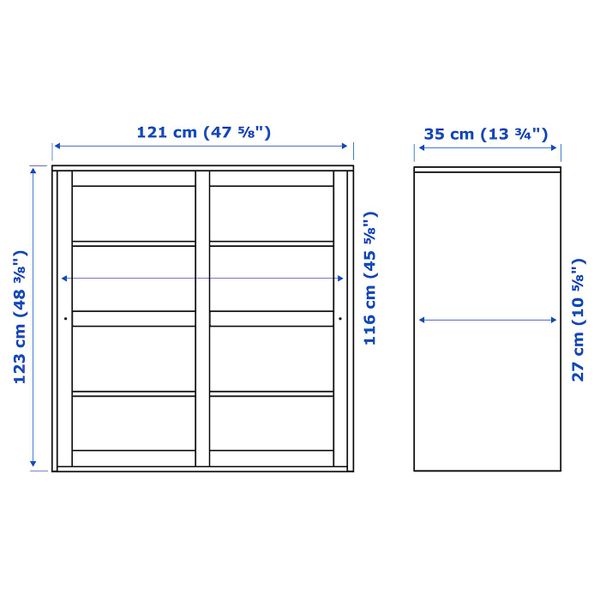 Шкаф-витрина, белый 121x35x123 см IKEA HAVSTA ХАВСТА 903.886.19 - схема-чертеж с размерами