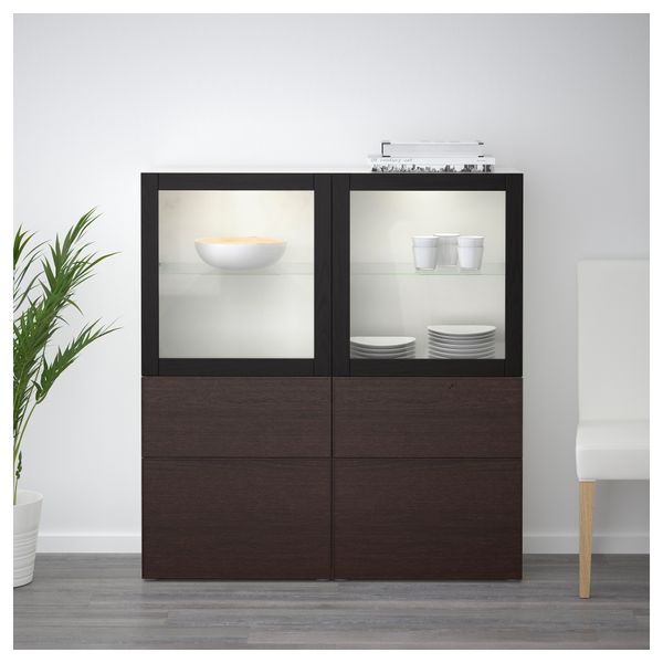 Комбинация для хранения со стеклянными дверцами БЕСТО, белый, Инвикен черно-коричневый прозрачное стекло (120x40x128 см) - фото 2