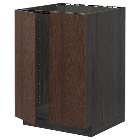 Напольный шкаф для мойки + 2 двери, черный, Sinarp коричневый, 60x60 см IKEA METOD МЕТОД 994.678.67