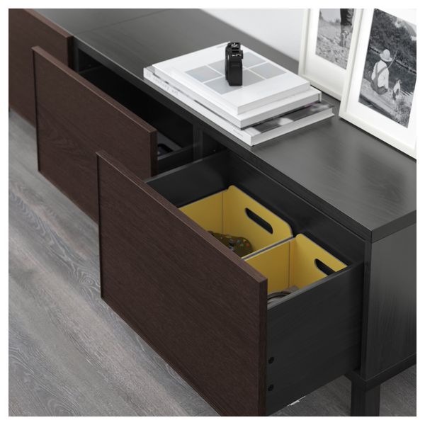 Комбинация для хранения с ящиками БЕСТО, черно-коричневый, Инвикен черно-коричневый (180x40x48 см) - схема-чертеж с размерами