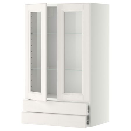 Навесной шкаф, 2 стеклянные дверцы, 2 ящика МЕТОД / ФОРВАРА, белый, Лаксарби белый