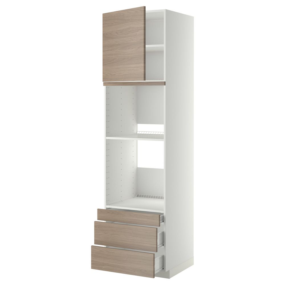 Высокий шкаф для духовки комбинированный, духовка + дверца, 3 ящика МЕТОД / ФОРВАРА, белый, Брокхульт светло-серый - фото 1