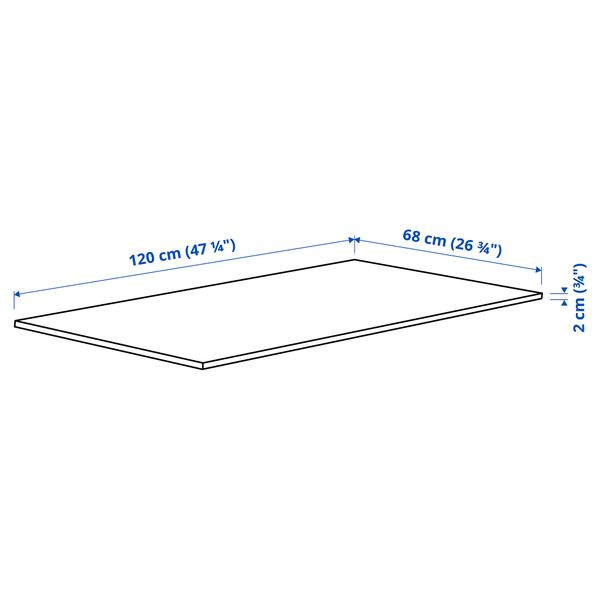Cтолешница, 120x68 см, шпон грецкого ореха IKEA MITTZON 305.156.20 - схема-чертеж с размерами
