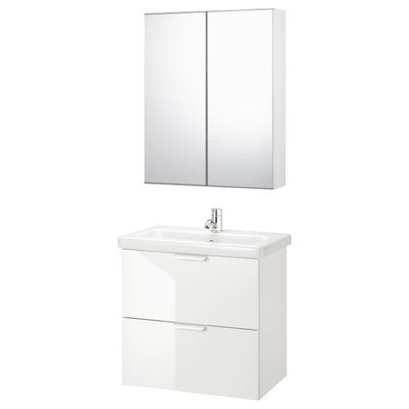 Комплект мебели для ванной, 6 предм., глянцевый белый/ПИЛКОН смеситель 64x43x65 см IKEA FISKÅN ФИСКОН / TVÄLLEN ТВЭЛЛЕН