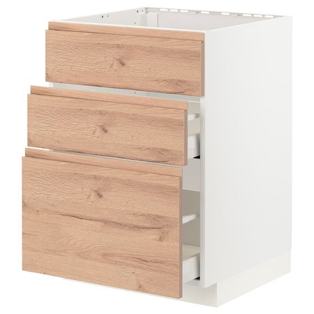 Шкаф под мойку+3фасада/2ящика, белый/Воксторп под дуб 60x60 см IKEA METOD МЕТОД / MAXIMERA МАКСИМЕРА 594.142.63