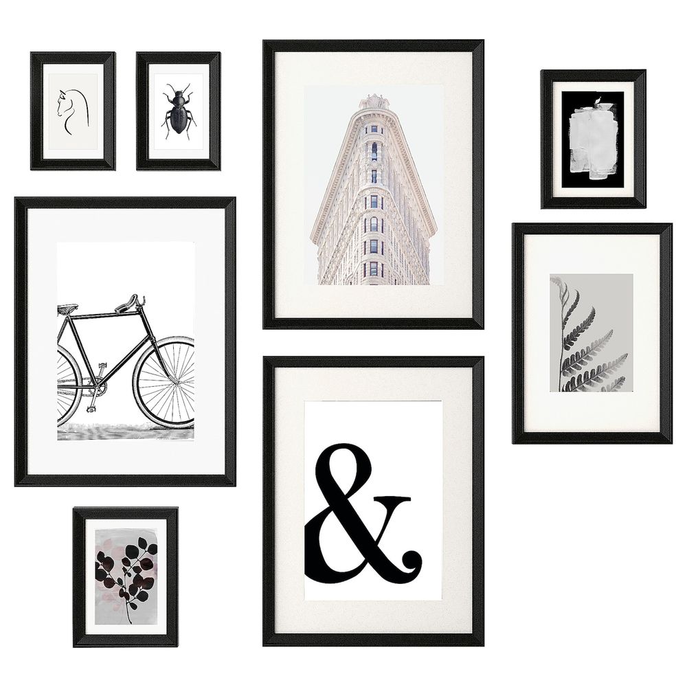 Рама с постером, 8 предм., Черное и белое IKEA KNOPPÄNG КНОППЭНГ 904.915.03 - фото 1