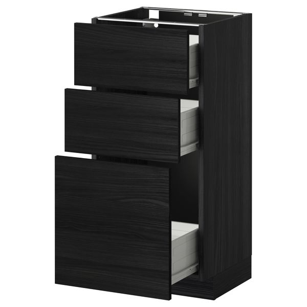 Напольный шкаф с 3 ящиками МЕТОД / ФОРВАРА, черный, Тингсрид черный - схема-чертеж с размерами
