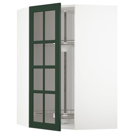 Угловой навесной шкаф с вращающейся секция, стеклянная дв, белый/Будбин темно-зеленый 68x100 см IKEA METOD МЕТОД 593.123.68