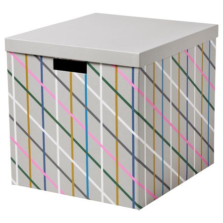 Коробка с крышкой, серый разноцветный/бумага 32x35x32 см IKEA TJENA ТЬЕНА 304.673.13